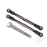 Toe links front Unlimited Desert Racer (Tubes dark titanium anodized 7075-T6 aluminium stronger than titanium) (102mm) (2pcs) (assembled with rod ends and hollow balls) / aluminium wrench 7mm (1pc)