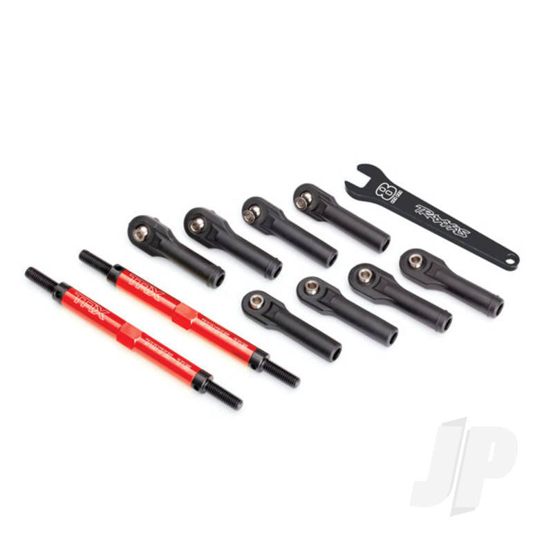 Toe links E-Revo VXL (Tubes red-anodized 7075-T6 aluminium stronger than titanium) (144mm) (2pcs) / rod ends assembled with steel hollow balls (8pcs) / aluminium wrench 10mm (1pc)