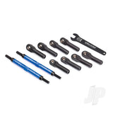 Toe links E-Revo VXL (Tubes blue-anodized 7075-T6 aluminium stronger than titanium) (144mm) (2pcs) / rod ends assembled with steel hollow balls (8pcs) / aluminium wrench 10mm (1pc)