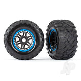 Traxxas Tyres & Wheels assembled glued (black blue beadlock style wheels Maxx MT Tyres foam inserts) (2pcs) TRX8972A(17mm splined) (TSM rated)