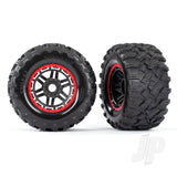 Tyres & Wheels assembled glued (black red beadlock style wheels Maxx MT Tyres foam inserts) (2pcs) (17mm splined) (TSM rated)