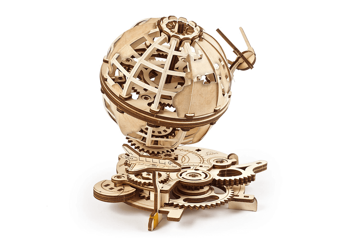 UGears Globe Wooden 3D Puzzles Spinning Wooden Construction Kit Mechanical Globe with The Shuttle and The Sputnik