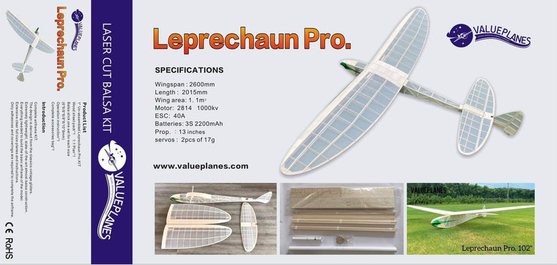 Valueplanes Balsa Leprechaun Pro 102 inch 2.6M Balsa Kit