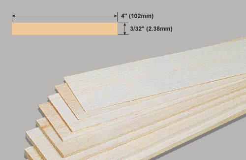 Balsa Sheet 3/32x4x36 Inch/2.38x102x914mm