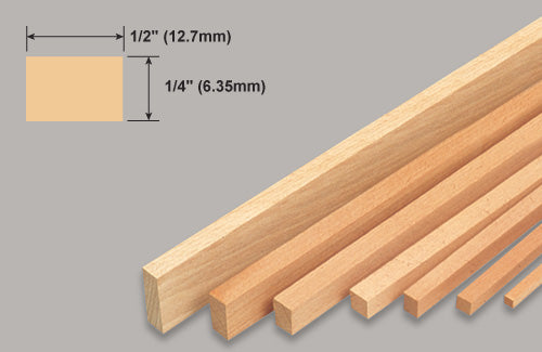 Balsa Strip 1/4x1/2x36 Inch / 6.35x12.7
