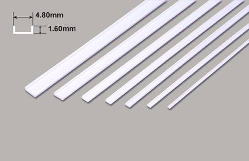 Plastic Channel 4.8mm x 380mm 5 pieces- 4.80 x 1.60 x 375mm