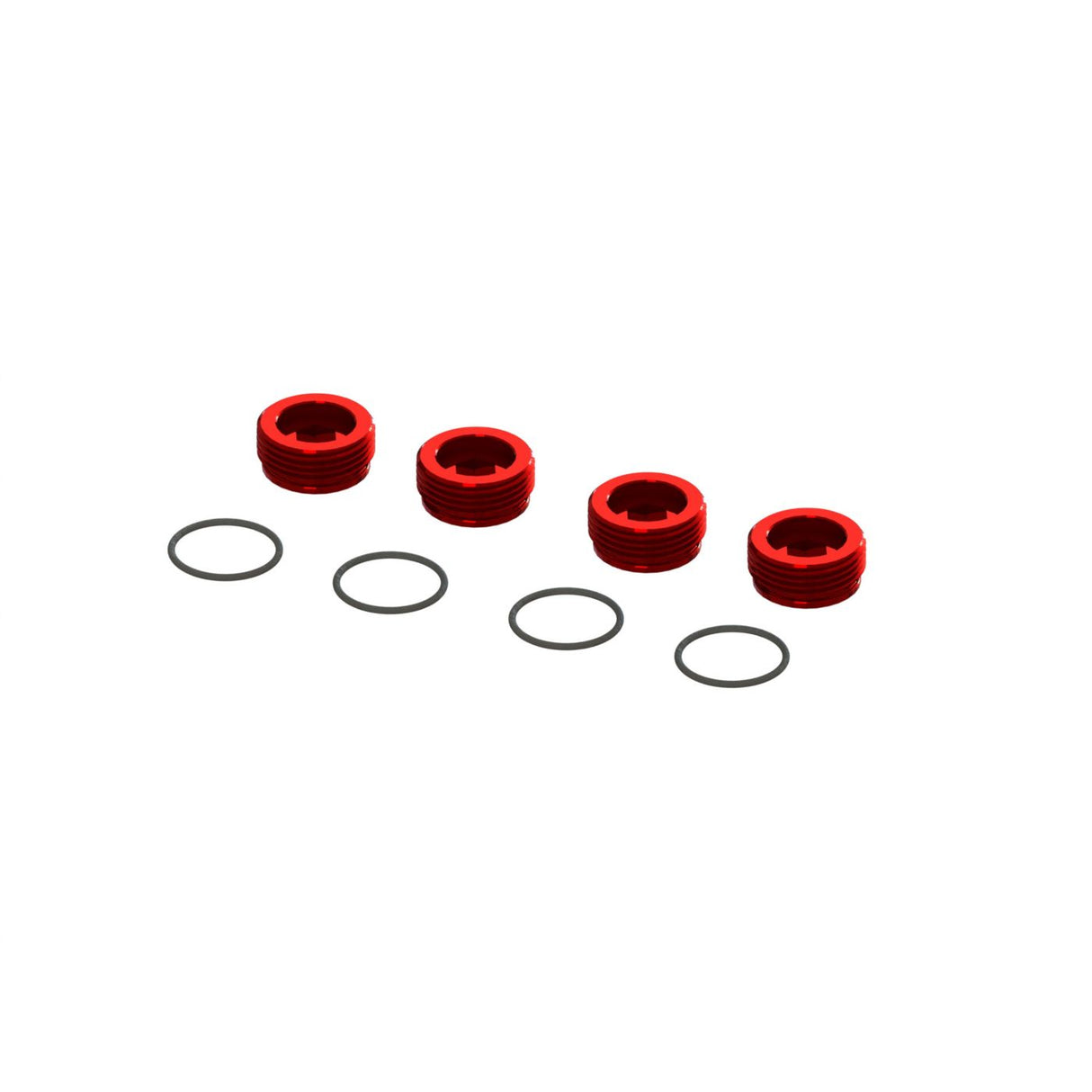 Aluminum Front Hub Nut Red (4) inc O-Rings