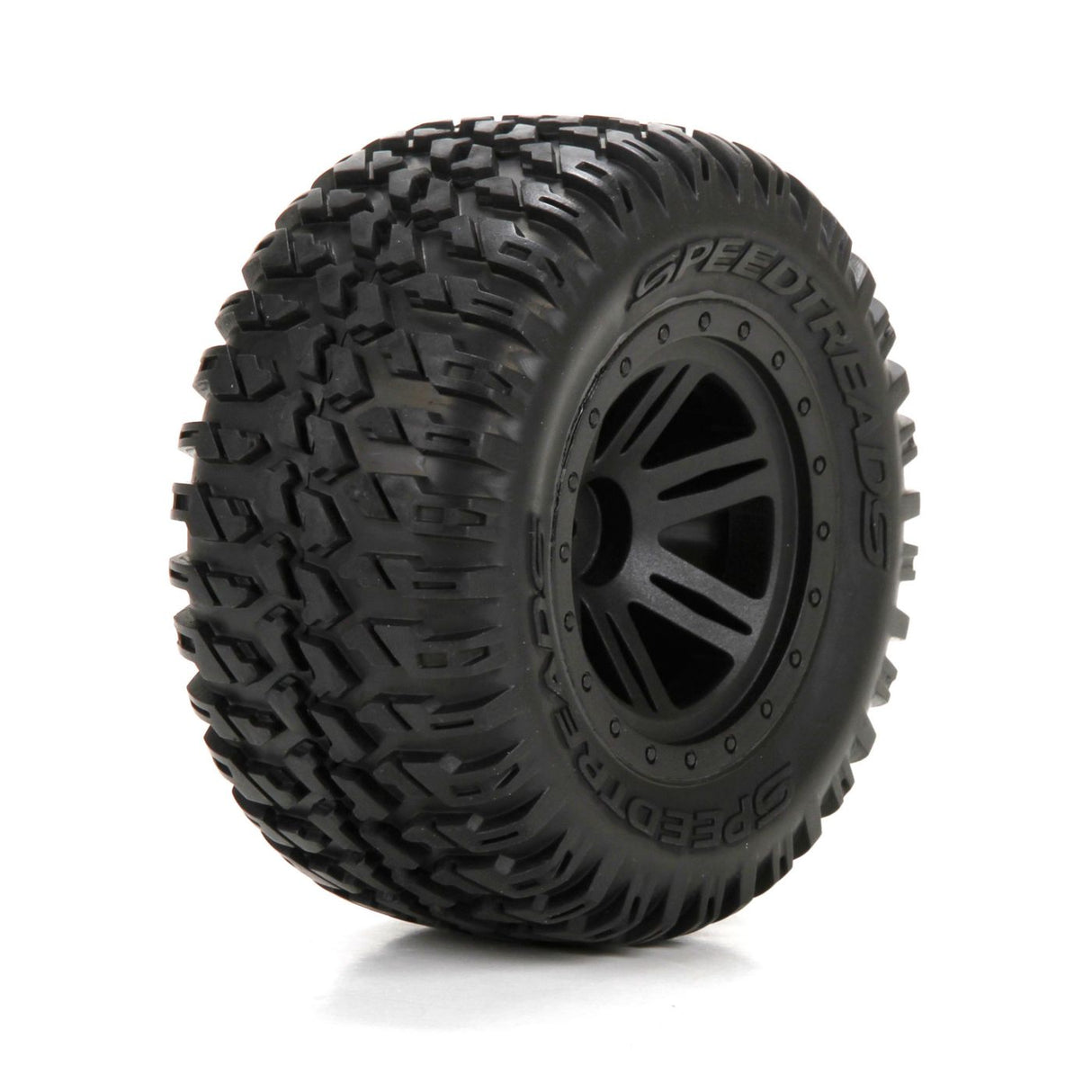 FR/R TirePrmntBlk Wheel (2):1:10 AMP MT/DB