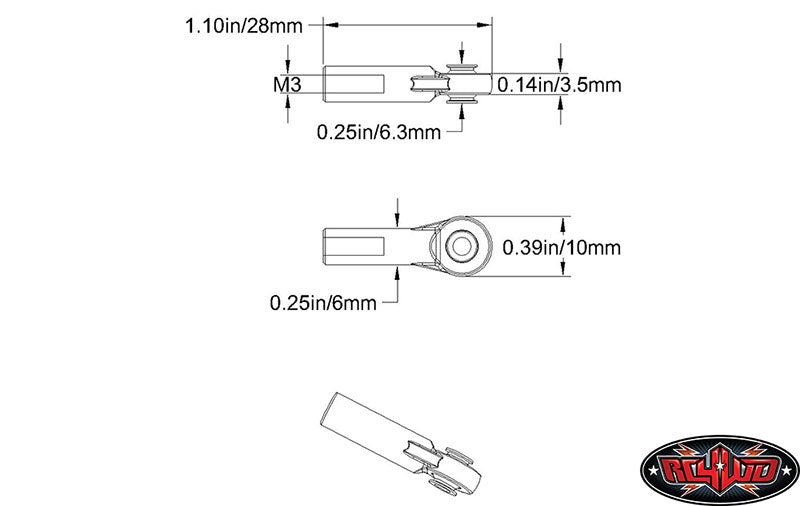 RC4WD M3 Long Straight Plastic Rod End x20 27.8mm Suspension Link Ball ends