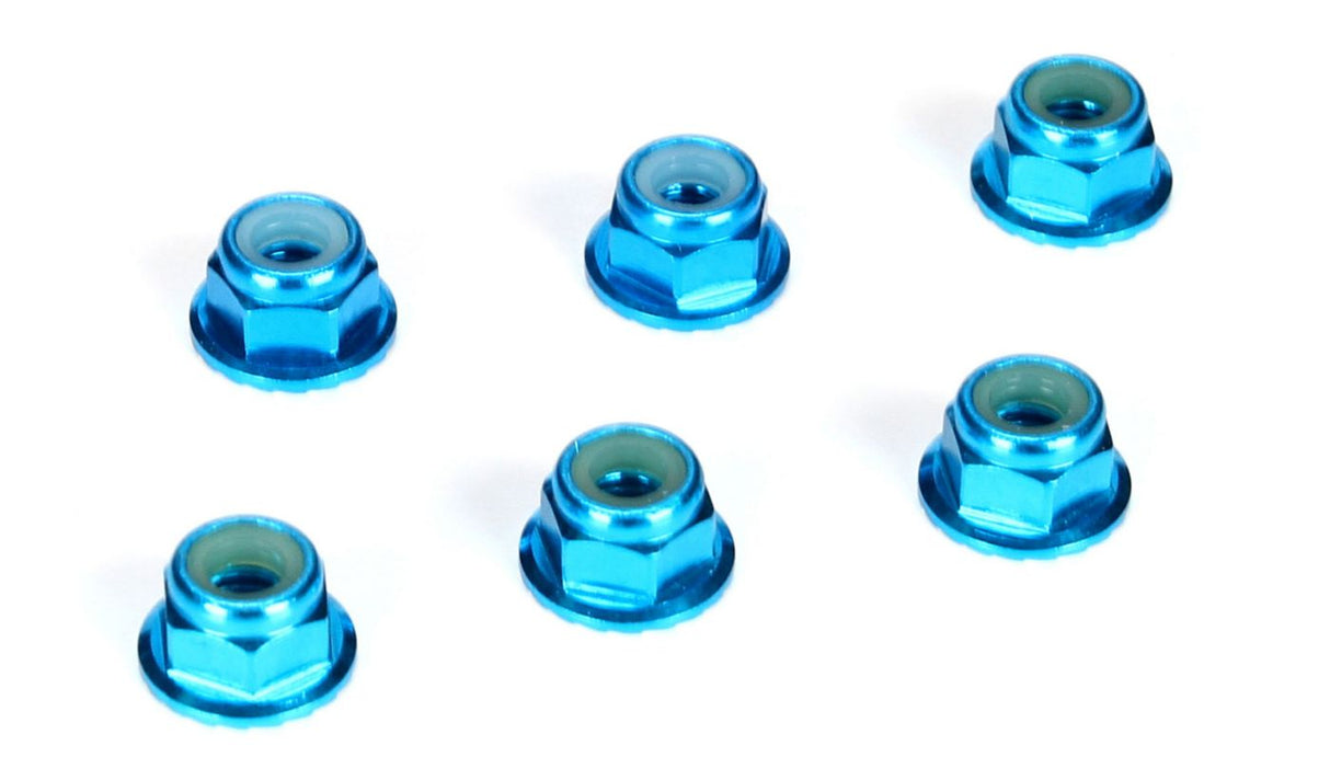 4mm Aluminum Serrated Lock Nuts Blue (6)