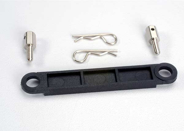 Battery hold-down plate (black)/ metal posts (2)/body clips