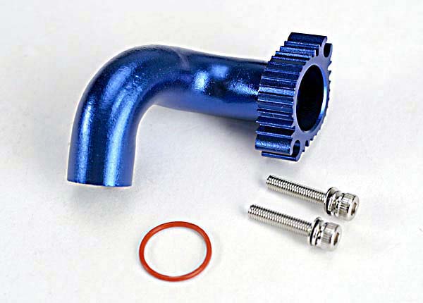 Header blue-anodized aluminum (for rear exhaust engines onl